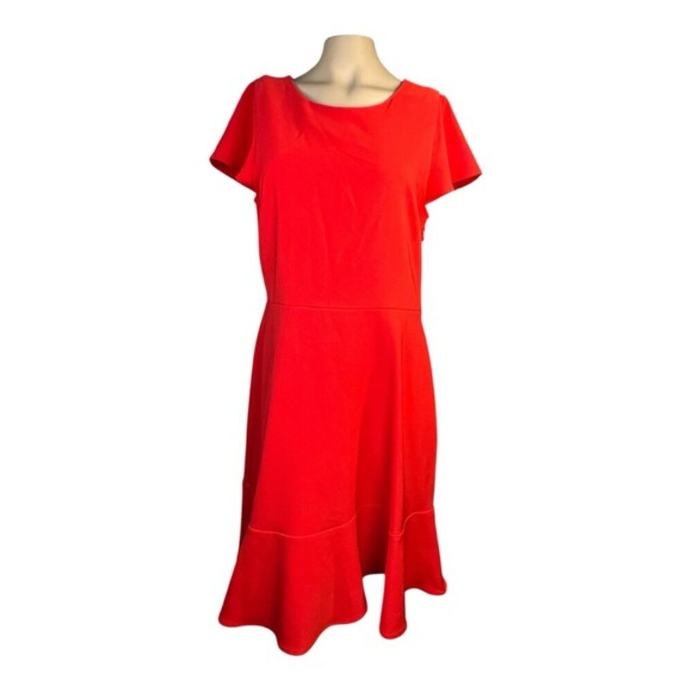 Gibson Latimer Red Short Sleeve Ruffle Back Midi Dress – Size 10